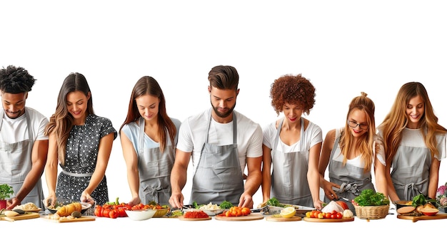 Happy people cooking together